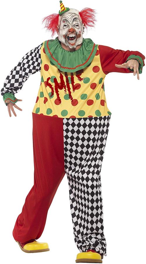 Smiffys Costume clown sinistre, Noir, avec combinaison-pantalon à arceaux et masque en l