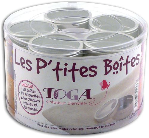Toga - Set de 15 minis boîtes de rangement rondes en métal