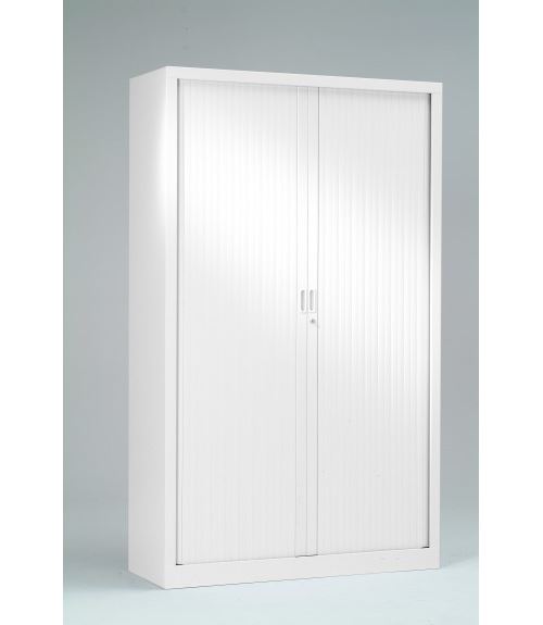 Armoire Monobloc H198xL120xP43 cm 4 Tablettes Blanc Rideaux Blanc