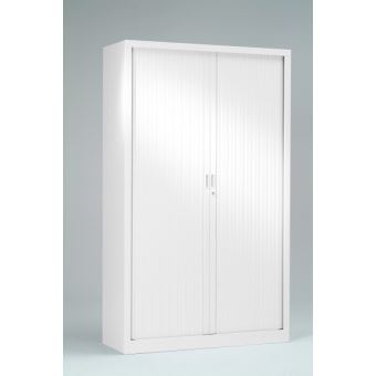 Armoire Monobloc H198xl120xp43 Cm 4 Tablettes Blanc Rideaux Blanc