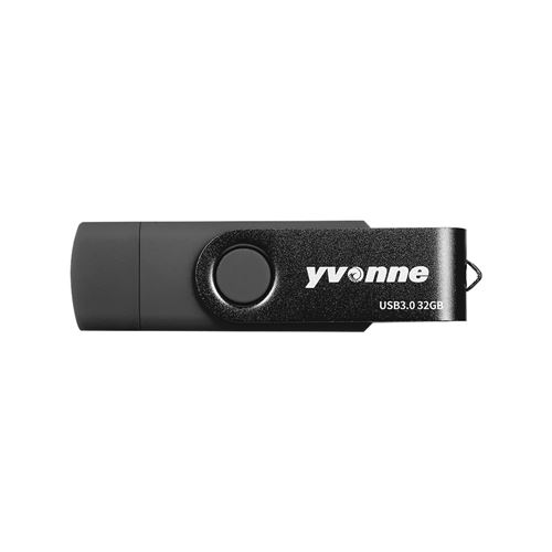 yvonne YT602-3 USB3.0 U Disque Rotatif 32Go OTG USB Flash Drive Double Ports Disque U pour téléphone / PC / ordinateur - noir
