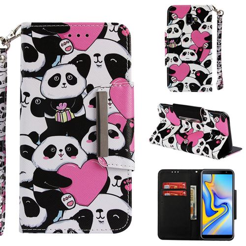 Etui en PU impression de motifs mignons pandas pour votre Samsung Galaxy J6 Plus/J6 Prime