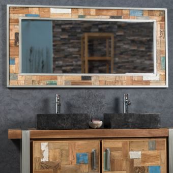 Grand Miroir De Salle De Bain Factory Bois Metal 140x70 Achat Prix Fnac