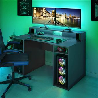 Bureau gamer COMPETITION avec éclairage LED bleu en métal noir - Bureau -  Bureau et entrée - Meuble