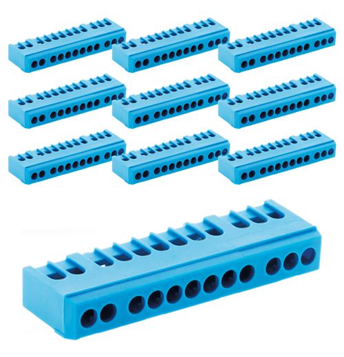 Lot de 10 Borniers neutre 12 modules Bleu