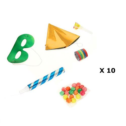 Toilinux - 10 Kits de fête Cotillons - 6 Accessoires - Jaune