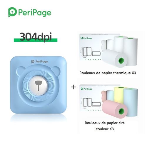Imprimante thermique portable Bluetooth PeriPage A6 sans encre 304dpi Bleu Version Internationale avec 6 Papier