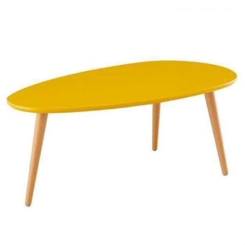 STONE Table basse ovale scandinave jaune moutarde laque - L 88 x l 48 cm