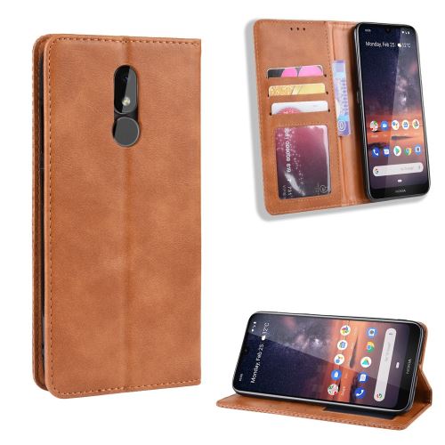 Etui en PU vintage auto-absorbé avec support marron pour votre Nokia 3.2