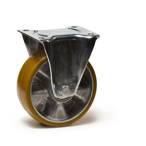 Roulette fixe Ø 160 polyuréthane jante aluminium fixation à platine - 350Kg
