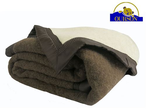Couverture pure laine woolmark ourson 600 gr chocolat 220x240