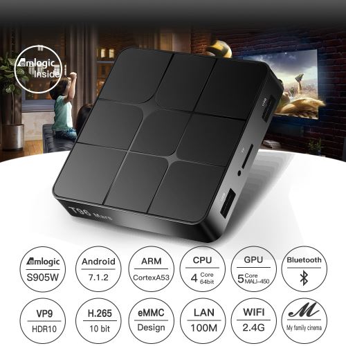 T96 MARS S905W 2G RAM 16G ROM Wifi Android 7.1.2 Smart TV Box + Prise AH654