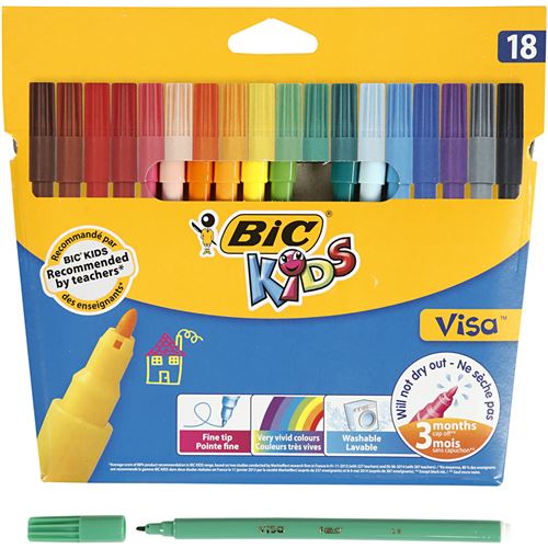 BIC Kids Visa Feutres de coloriage pointe fine Pochette de 18 couleurs assorties