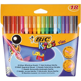Étui De 18 Feutres BIC Kids Visa - Pointe Fine Lavable - Idéal Pour Enfants - Neuf