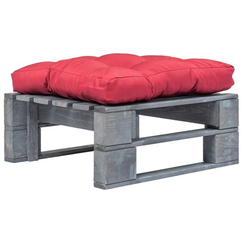 Repose-pied palette de jardin avec coussin rouge Bois gris