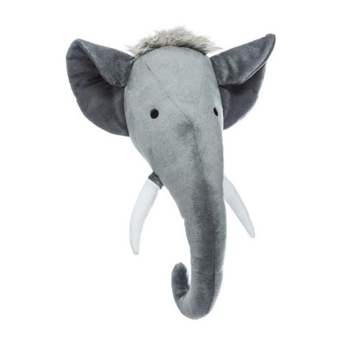 Peluche trophée Eléphant - L 42 cm - Gris