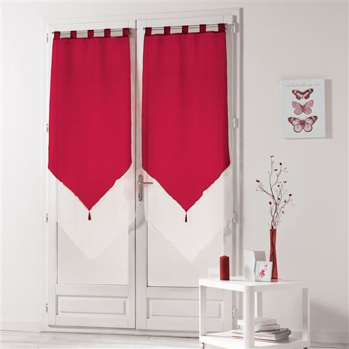 Paire pompon passants 2 x 60 x 160 cm voile bicolore duo Blanc/Carmin