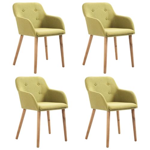 vidaXL 4 pcs Chaises de salle à manger Vert Tissu et chêne massif