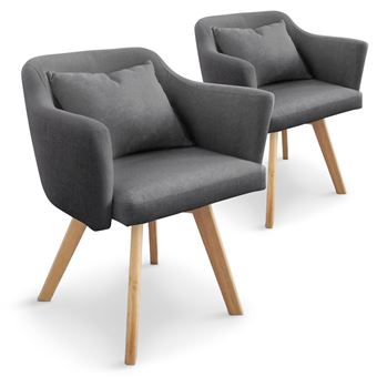 Lot De 2 Fauteuils Scandinaves Dantes Tissu Gris Foncé