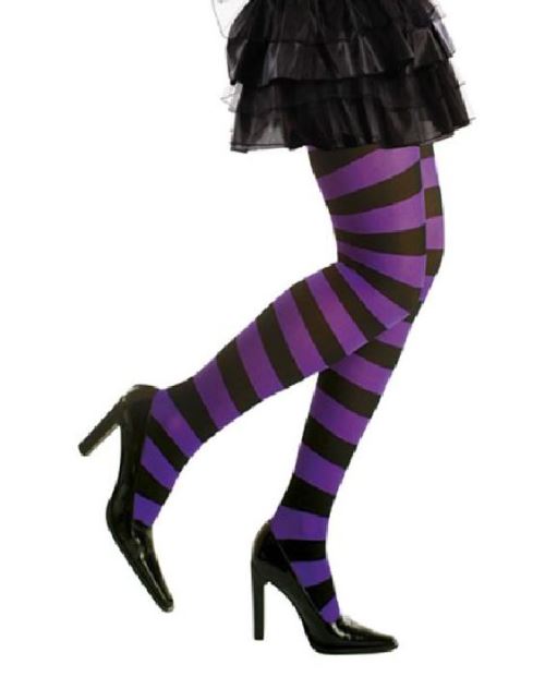 Collants Halloween Rayés Violet et Noir (M/L)