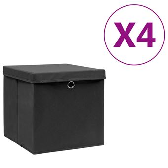 vidaXL 4x Boîtes de Rangement avec Couvercles Coffres de Rangement Boîtes d'Emballage Stockage Foulards Chaussettes Sous-vêtements 28x28x28 cm Noir - 1