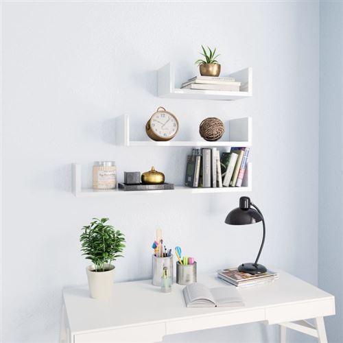 vidaXL Étagères murales 3 pcs Blanc brillant Aggloméré