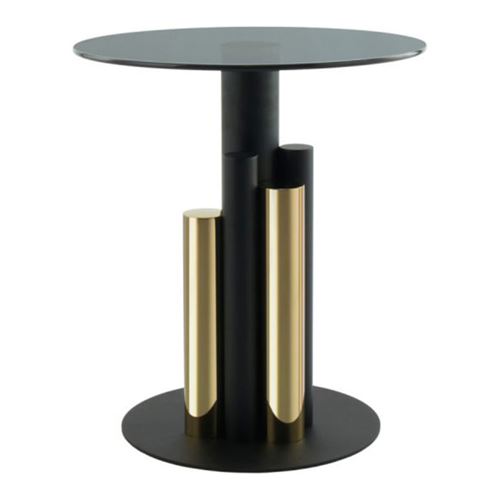 Kayoom Beistelltisch "Ontario 225, Runde Glasplatte aus Sicherheitsglas, 100% Edelstahl" 1 Stk. tlg. Modernes Design, zweifarbiges Säulengestell, Eyecatcher Element