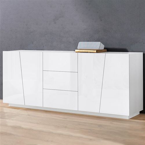 Buffet Cuisine Meuble Salon 220cm 2 Compartiments 3 Tiroirs Blanc Vega Side