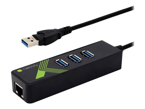 TECHly USB3.0 Gigabit Ethernet Adapter Converter with 3-Port Hub - Adaptateur réseau - USB 3.0 - Gigabit Ethernet x 1 + USB 3.0 x 3 - noir