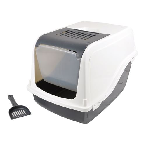 Meilleurs prix pour Love Story - Maison de toilette litière pour chat avec pelle SOCKS - Blanc et gris anthracite - Socks