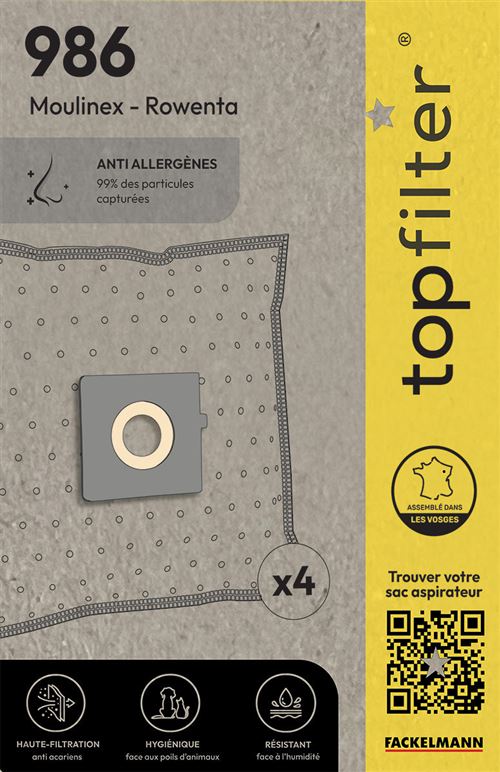 Non Communiqué Blanc Lot De 4 Sacs Aspirateur Pour Rowenta Et Moulinex Topfilter Premium - Image 1