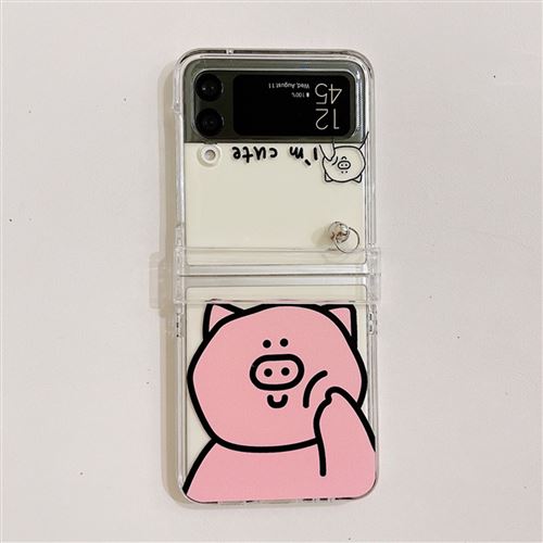 Coque Pour Samsung Galaxy Z Flip 3 Frusde Mignon Animal Transparente Etui-Cochon Rose