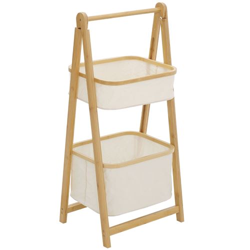 Etagère en bambou de salle de bain, étagère pliable - 2 paniers - bambou polyester beige