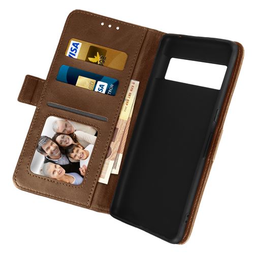 Étui pour Google Pixel 7 Pro Portefeuille Support Double Languette Magnétique Avizar Marron