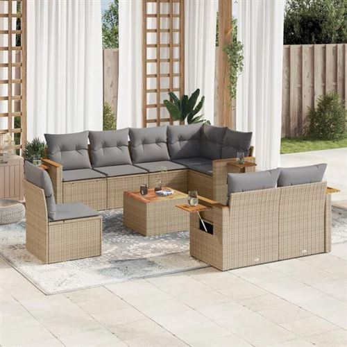 Vidaxl Beige Salon De Jardin 9 Pcs - Image 3