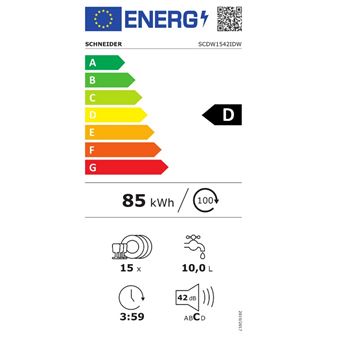 Schneider SCDW1542IDW - Lave-vaisselle - largeur : 60 cm - profondeur : 60 cm - hauteur : 85 cm - blanc