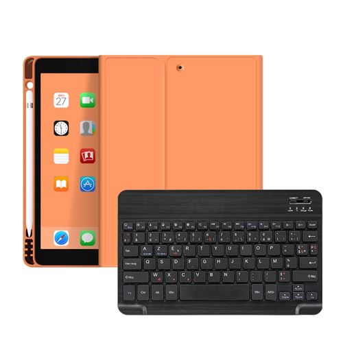 Non Communiqué Noir Étui Hsmy En Silicone Avec Clavier Français Azerty Bluetooth Pour Ipad 10.2 - Orange&