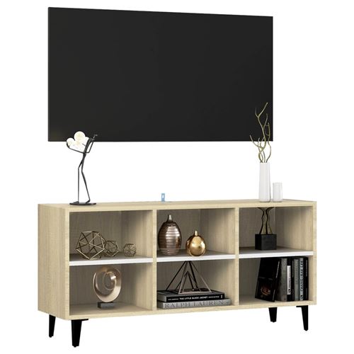 vidaXL Meuble TV avec pieds en métal Blanc/chêne sonoma 103,5x30x50 cm
