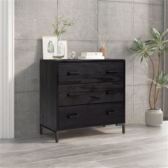 Buffet Rangement 100x36x60cm Noir - Bois Ingénierie - 2 Portes, 2 Tiroirs