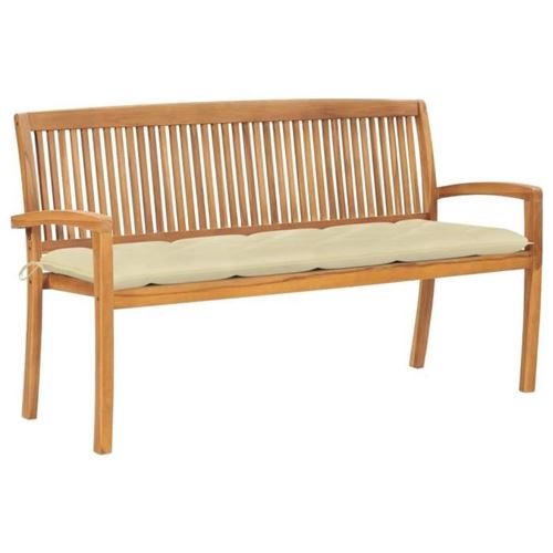 Vidaxl Blanc Banc Avec Coussin 159 Cm Teck - Image 3
