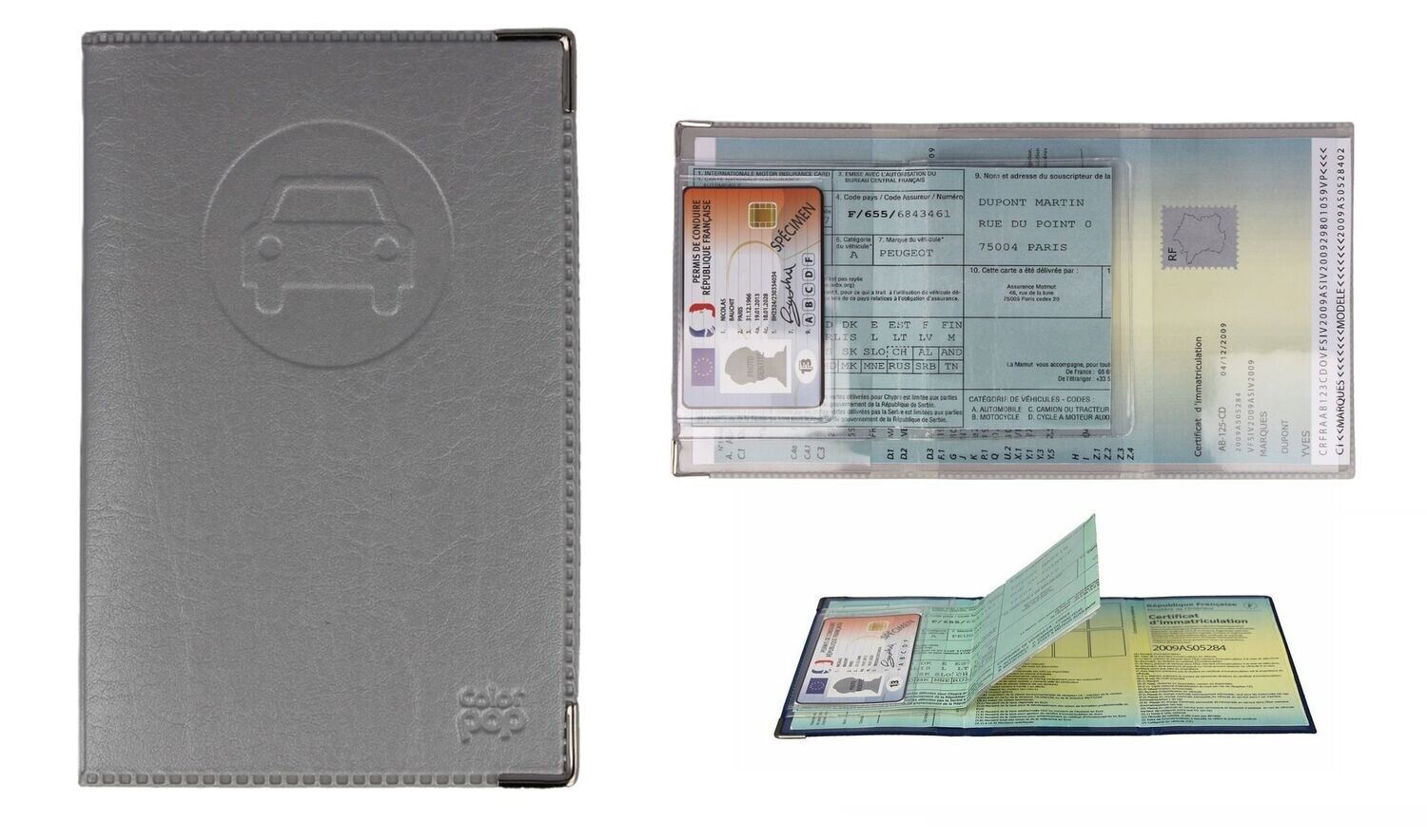 Porte-documents Voiture + étui Carte Grise + étui Permis - Gris Foncé - Fabriqué En France