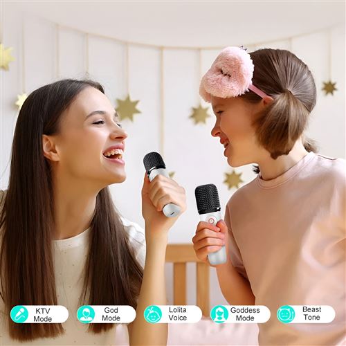 Mini Machine Karaoké Enfant Avec 2 Micros - Enceinte Bluetooth Portable LED - Rose - Version 5.0