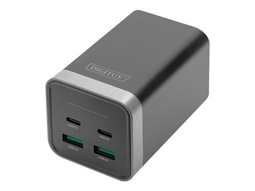 Digitus - Adaptateur secteur - GaN, universel - 150 Watt - 5 A - PD 3.0 - 4 connecteurs de sortie (24 pin USB-C, USB) - noir, argent