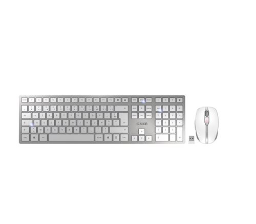 CHERRY DW 9100 SLIM - Toetsenbord en muis set - draadloos - 2.4 GHz, Bluetooth 4.2 - AZERTY - Frans - wit, zilver