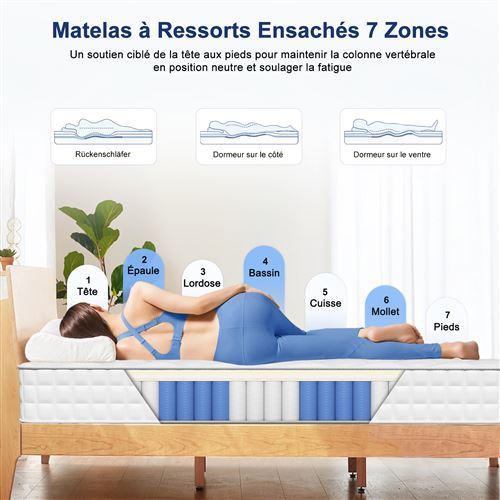 Matelas Ressorts Ensachés 90x200 Cm DOMY - Epaisseur 21 Cm - Toute l'offre matelas Matelas Ressorts Ensachés 90x200 Cm DOMY - Epaisseur 21 Cm - Toute l'offre matelas