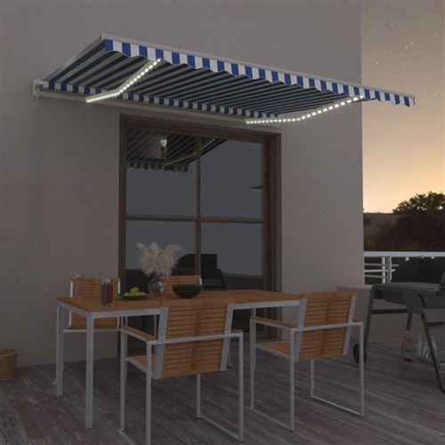 vidaXL Auvent automatique capteur de vent LED 450x350 cm Bleu et blanc3069011