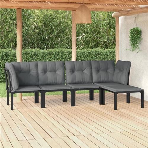 VIDAXL - Salon de Jardin - 5 Pièces - Rotin - Noir et Gris - Image 2