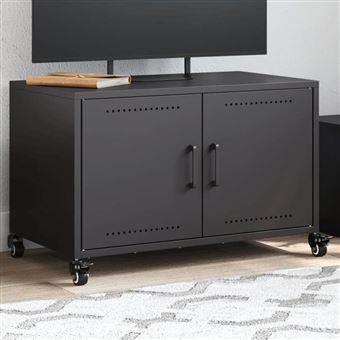 Meuble TV VidaXL Noir 100,5x39x60,5 Cm – Acier Laminé – 2 Portes, 2 étagères – Charge Max 80 Kg