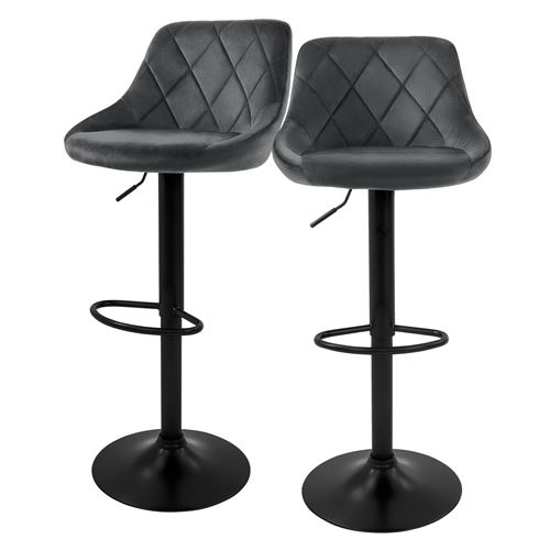 ML-Design - Tabourets de Bar - Velours - Gris - Lot de 2 - Image 3