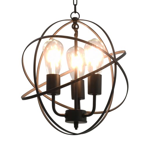 vidaXL Lampe suspendue Noir Sphère 3 ampoules E27